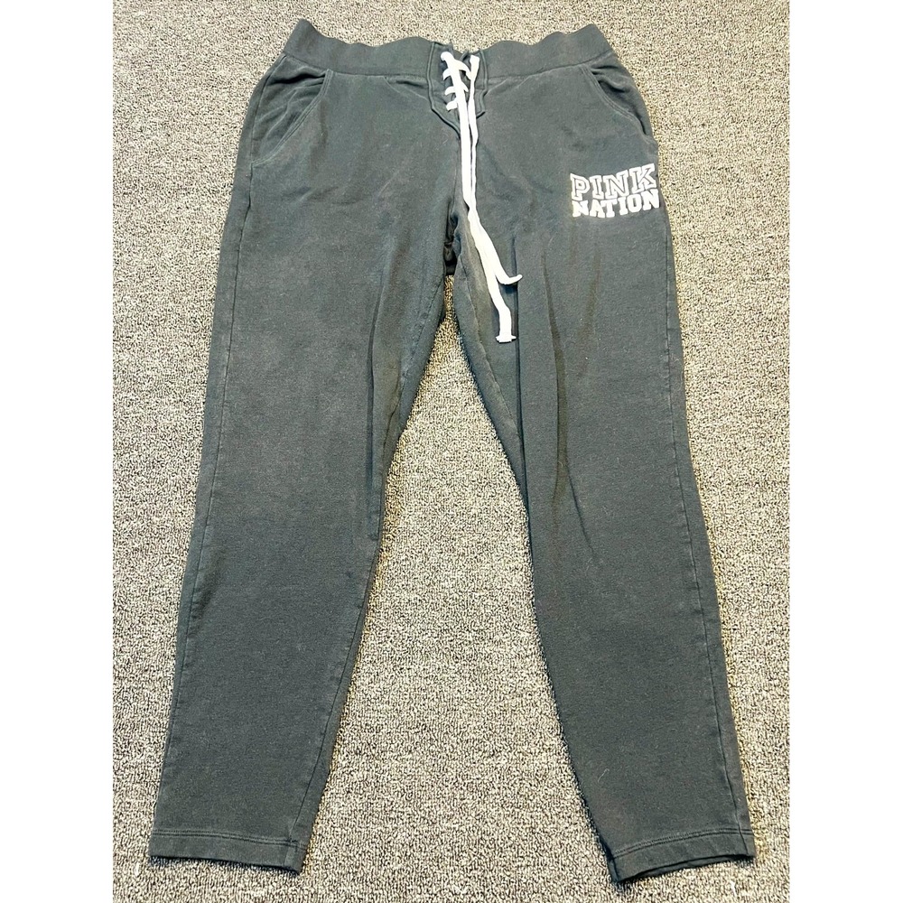 Victoria's Secret Pink Sweatpants Womens Large Black Faded Workout Drawstring